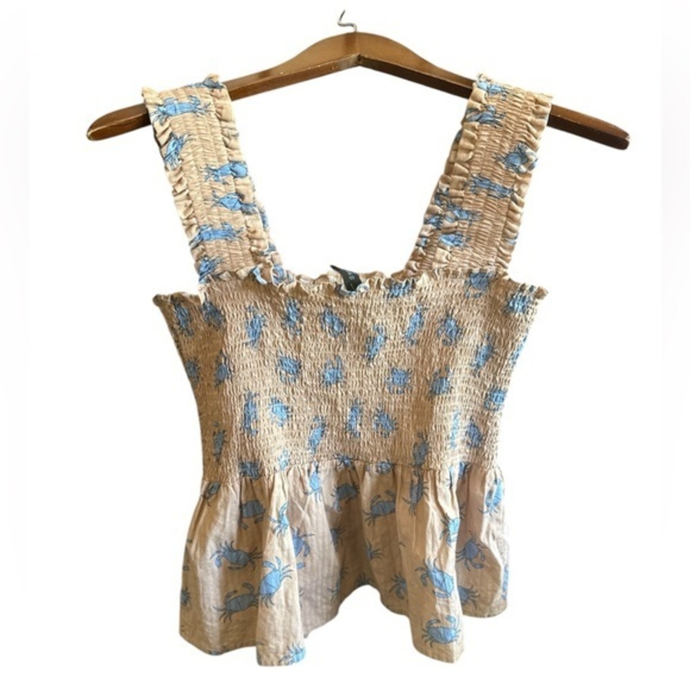 Y.A.S. Women’s XS Blue Crab Coastal Cowgirl Summer Beach Sleeveless Top Resort